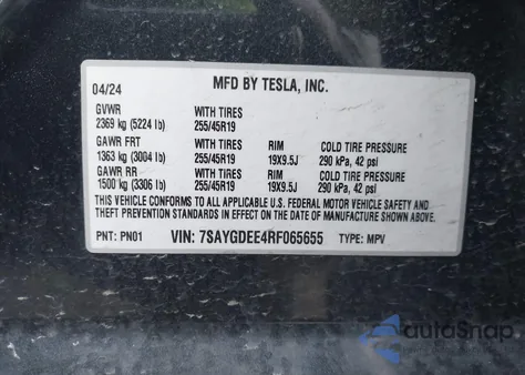2024 Tesla Model Y Long Range Dual Motor All-Wheel Drive from USA, damaged, VIN 7SAYGDEE4RF065655